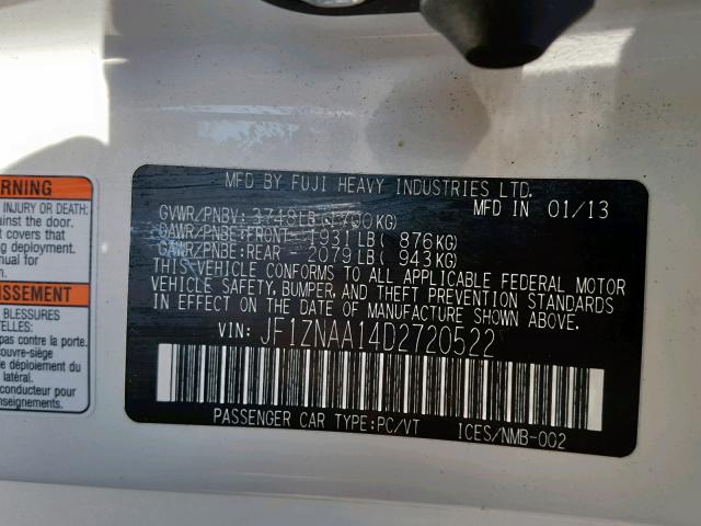 JF1ZNAA14D2720522 - 2013 TOYOTA SCION FR-S WHITE photo 10