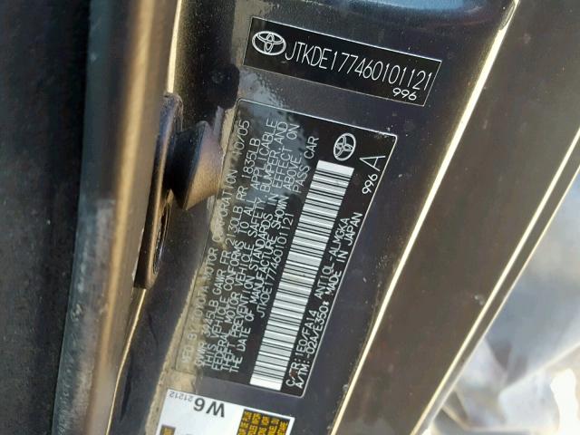 JTKDE177460101121 - 2006 TOYOTA SCION TC ნაცრისფერი ფოტო 10