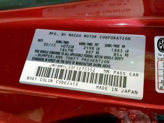 JM1BM1L33F1275552 - 2015 MAZDA 3 TOURING RED photo 10