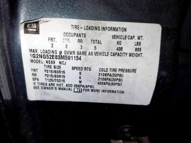 1G2NG52E83M591154 - 2003 PONTIAC GRAND AM S GRAY photo 10