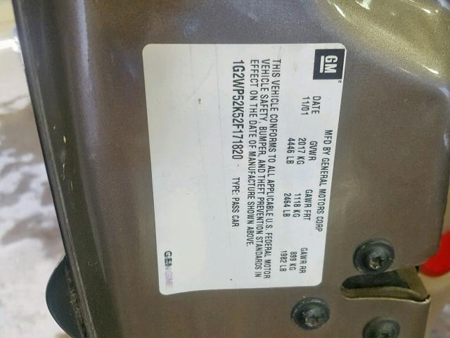 1G2WP52K52F171820 - 2002 PONTIAC GRAND PRIX BROWN photo 10