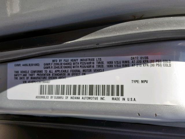 4S4BP61C357364407 - 2005 SUBARU LEGACY OUT SILVER photo 10