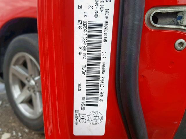 1C6RD7HT1CS244209 - 2012 DODGE RAM 1500 S RED photo 10