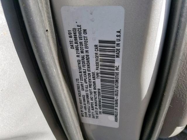 4S3BE656427200819 - 2002 SUBARU LEGACY GT SILVER photo 10