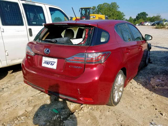 JTHKD5BH1C2048577 - 2012 LEXUS CT 200 RED photo 4