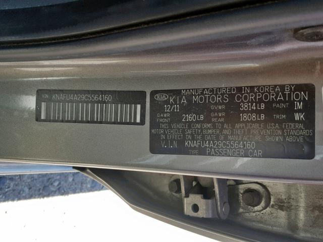 KNAFU4A29C5564160 - 2012 KIA FORTE EX SILVER photo 10