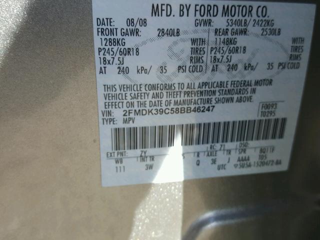 2FMDK39C58BB46247 - 2008 FORD EDGE LIMIT SILVER photo 10