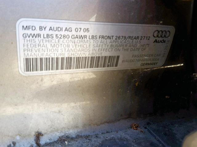 WAUDG74F46N053006 - 2006 AUDI A6 3.2 QUA GRAY photo 10