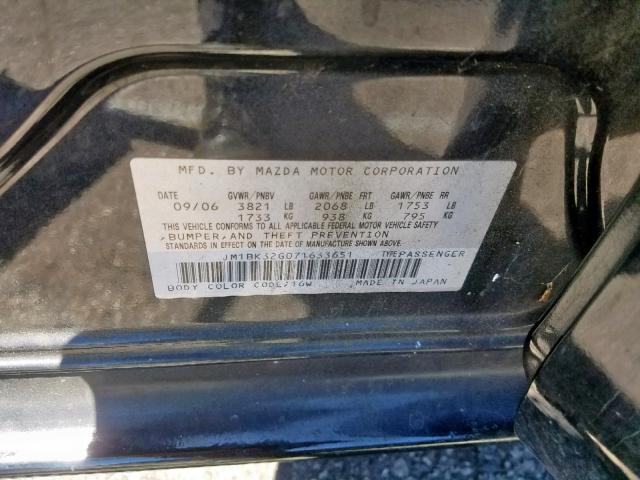 JM1BK32G071633651 - 2007 MAZDA 3 I BLACK photo 10