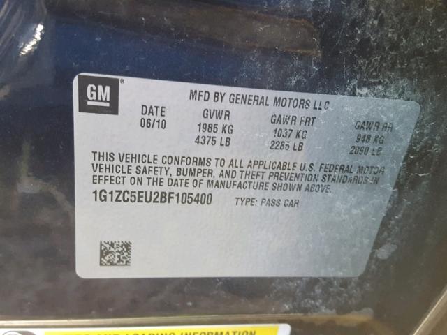 1G1ZC5EU2BF105400 - 2011 CHEVROLET MALIBU 1LT BLUE photo 10