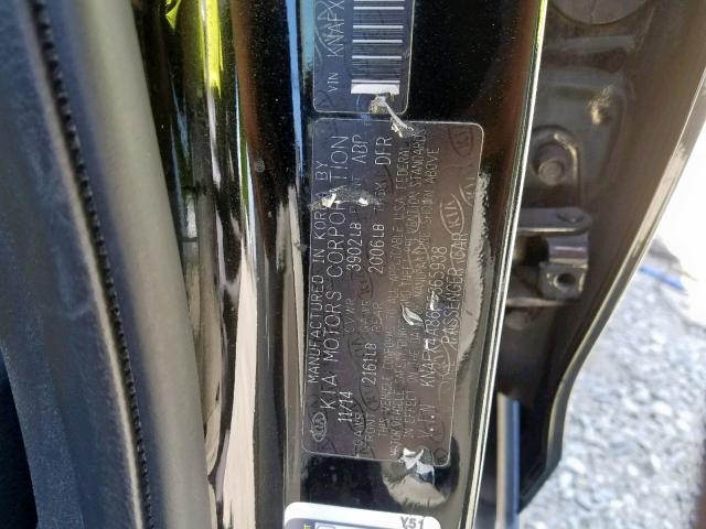 KNAFX4A86F5365938 - 2015 KIA FORTE EX BLACK photo 10