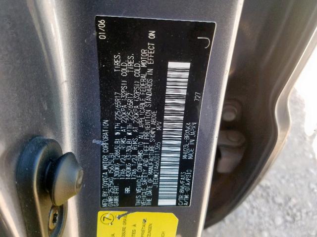 JTEDW21A660011365 - 2006 TOYOTA HIGHLANDER GRAY photo 10