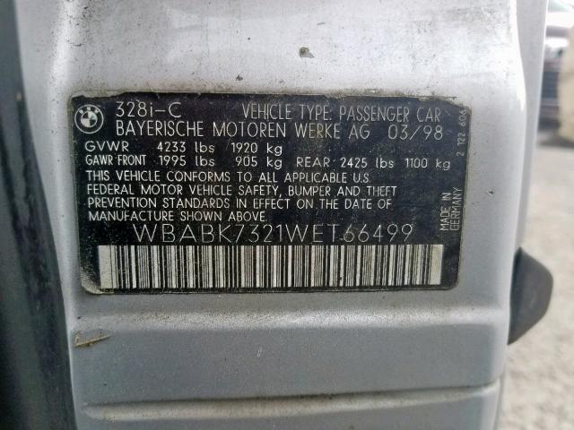 WBABK7321WET66499 - 1998 BMW 328 IC GRAY photo 10