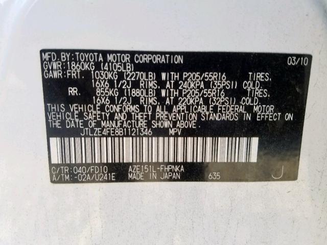 JTLZE4FE8B1121346 - 2011 TOYOTA SCION XB თეთრი ფოტო 10