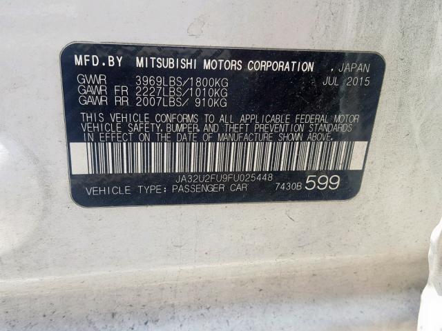 JA32U2FU9FU025448 - 2015 MITSUBISHI LANCER ES WHITE photo 10