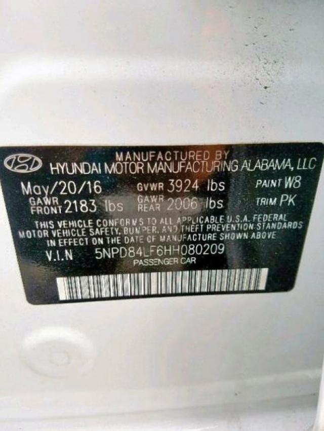 5NPD84LF6HH080209 - 2017 HYUNDAI ELANTRA WHITE photo 10