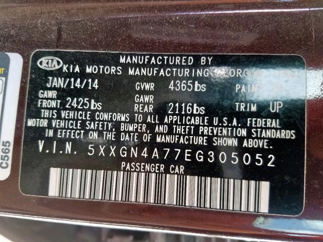 5XXGN4A77EG305052 - 2014 KIA OPTIMA EX PURPLE photo 10