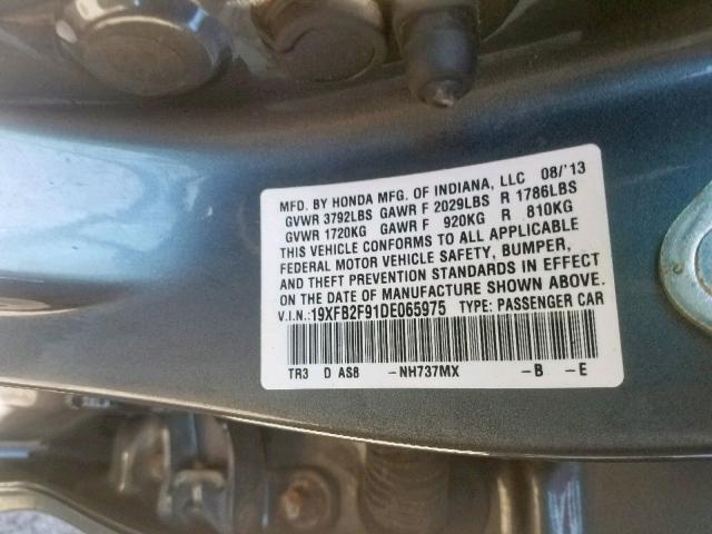 19XFB2F91DE065975 - 2013 HONDA CIVIC EXL 灰色 照片 10