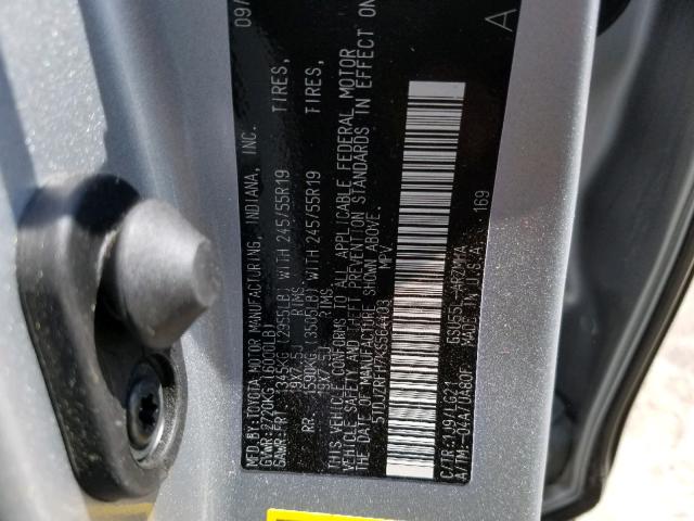 5TDJZRFH7KS564403 - 2019 TOYOTA HIGHLANDER SILVER photo 10