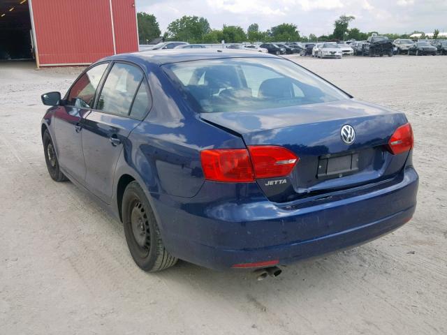 3VW2K7AJ7EM372908 - 2014 VOLKSWAGEN JETTA BASE BLUE photo 3