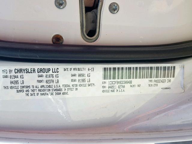 1C3CDFBA9DD308488 - 2013 DODGE DART SXT WHITE photo 10