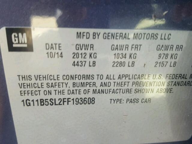 1G11B5SL2FF193608 - 2015 CHEVROLET MALIBU LS ლურჯი ფოტო 10