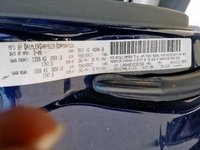 1J8HH48K16C267530 - 2006 JEEP COMMANDER BLUE photo 10