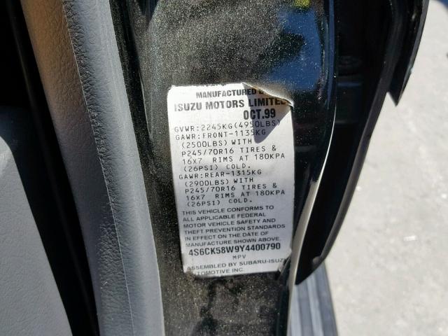 4S6CK58W9Y4400790 - 2000 HONDA PASSPORT E 黑色 照片 10