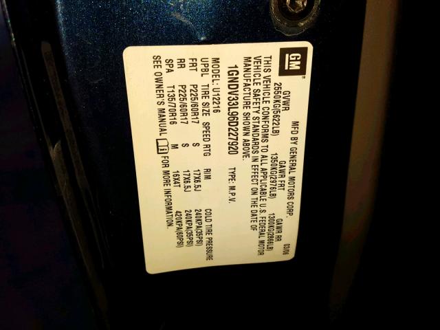 1GNDV33L96D227920 - 2006 CHEVROLET UPLANDER L 蓝色 照片 10