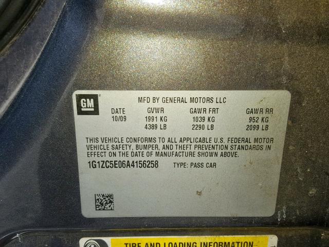 1G1ZC5E06A4156258 - 2010 CHEVROLET MALIBU 1LT 灰色 照片 10