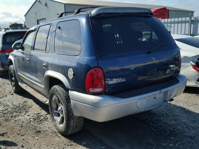 1B8HS58N52F171087 - 2002 DODGE DURANGO SL BLUE photo 3