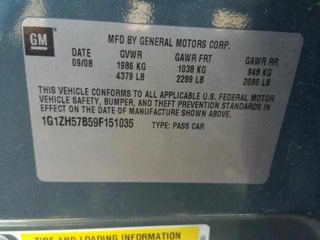 1G1ZH57B59F151035 - 2009 CHEVROLET MALIBU 1LT GREEN photo 10