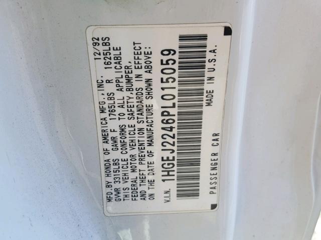 1HGEJ2246PL015059 - 1993 HONDA CIVIC DX WHITE photo 10