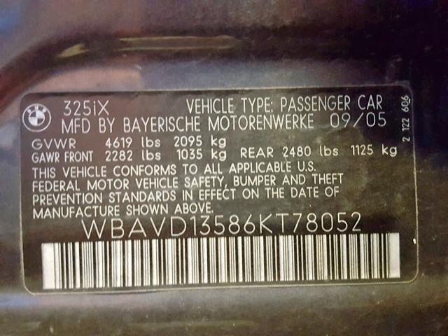 WBAVD13586KT78052 - 2006 BMW 325 XI GRAY photo 10