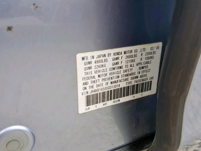 JH4KB16585C013014 - 2005 ACURA RL BLUE photo 10