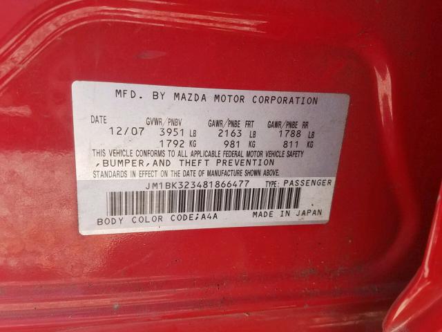 JM1BK323481866477 - 2008 MAZDA 3 S RED photo 10