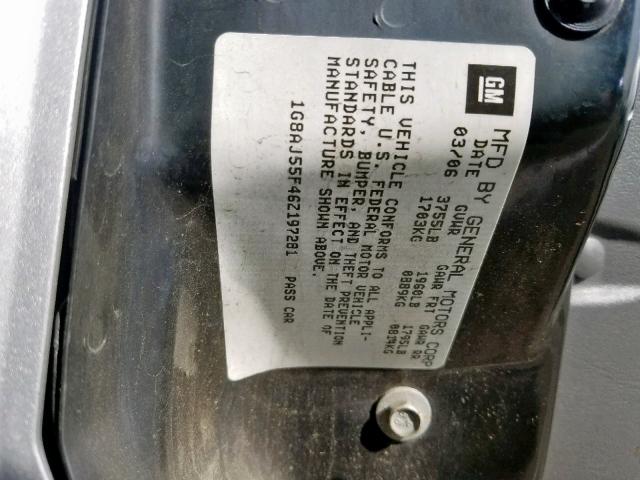 1G8AJ55F46Z197281 - 2006 SATURN ION LEVEL SILVER photo 10