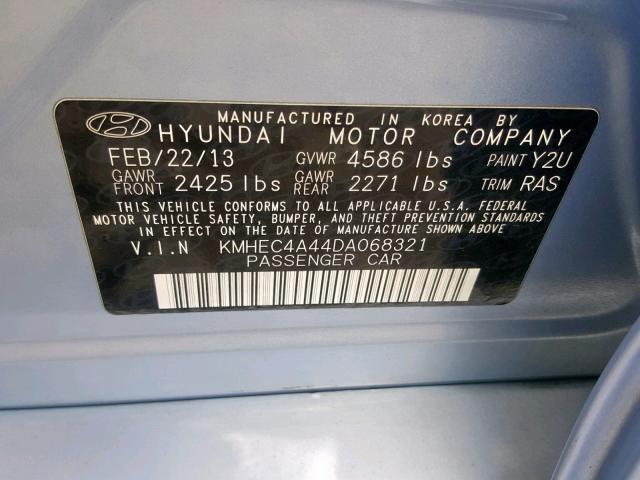 KMHEC4A44DA068321 - 2013 HYUNDAI SONATA HYB BLUE photo 10