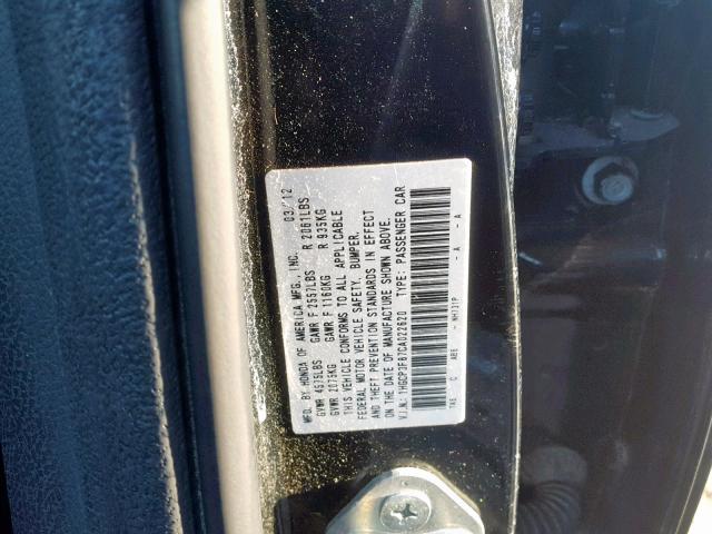 1HGCP3F87CA022620 - 2012 HONDA ACCORD EXL BLACK photo 10