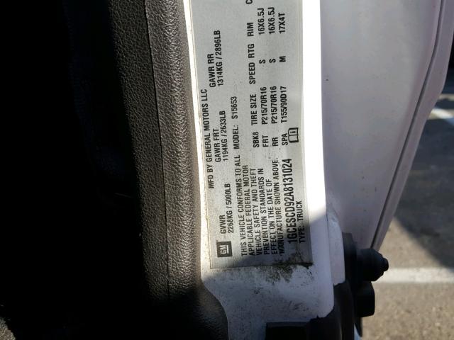 1GCESCD92A8131024 - 2010 CHEVROLET COLORADO L WHITE photo 10