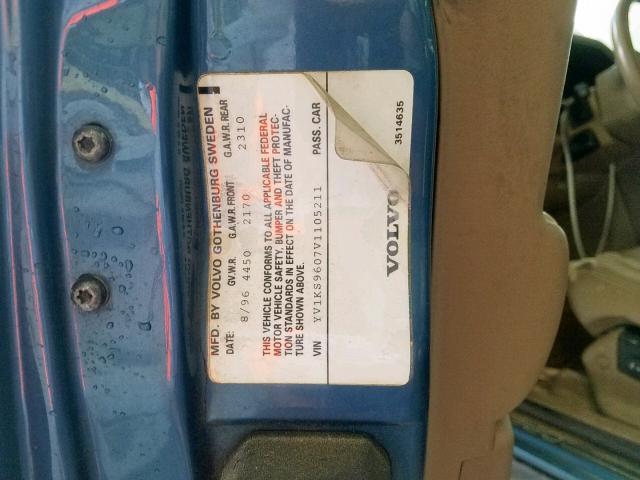 YV1KS9607V1105211 - 1997 VOLVO 960 BLUE photo 10