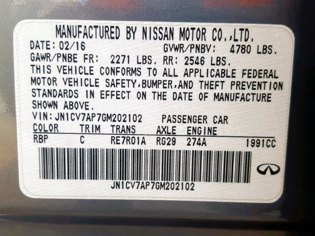 JN1CV7AP7GM202102 - 2016 INFINITI Q50 BASE BLUE photo 10