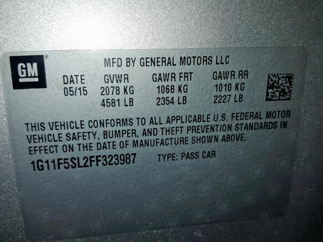 1G11F5SL2FF323987 - 2015 CHEVROLET MALIBU LTZ ვერცხლისფერი ფოტო 10