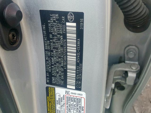 4T1BE46K77U042576 - 2007 TOYOTA CAMRY NEW SILVER photo 10