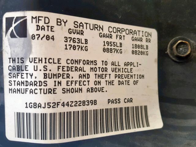 1G8AJ52F44Z228398 - 2004 SATURN ION LEVEL TAN photo 10