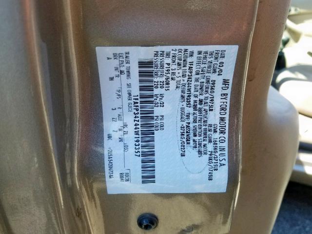 1FAFP34Z44W193357 - 2004 FORD FOCUS SE C TAN photo 10