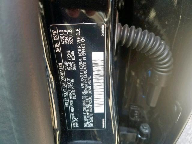 YV126MFL4H2437106 - 2017 VOLVO S60 BLACK photo 10