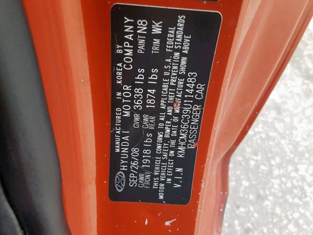 KMHCM36C39U114483 - 2009 HYUNDAI ACCENT GS ORANGE photo 10