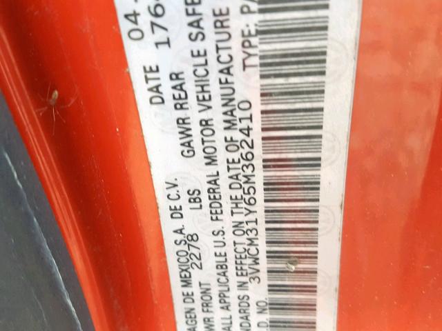 3VWCM31Y65M362410 - 2005 VOLKSWAGEN NEW BEETLE ნარინჯისფერი ფოტო 10