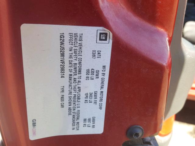 1G2WJ52M1VF298314 - 1997 PONTIAC GRAND PRIX MAROON photo 10